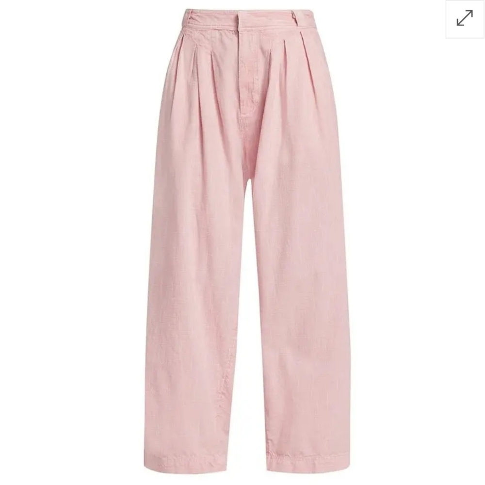 Free People Lotta Love Pleated Wide-leg cotton trousers - bleached mauve